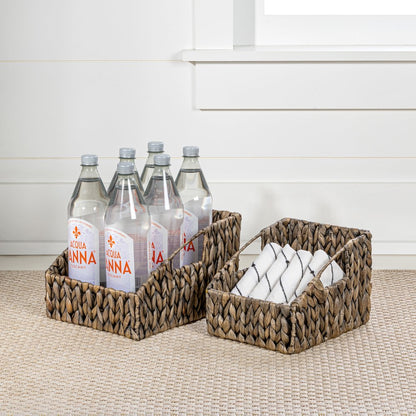Havanah Southwestern Handwoven Hyacinth Slanted Pantry Baskets with Handles