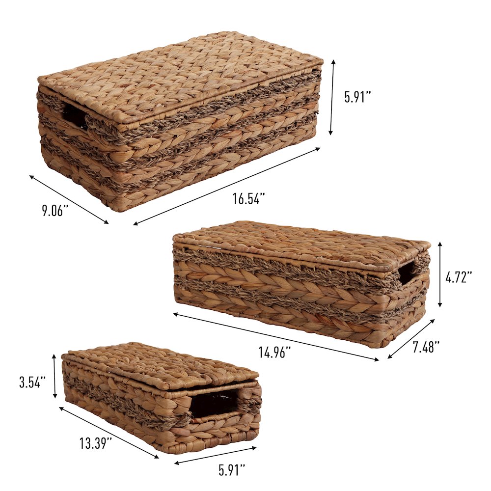 Classic Farmhouse Handwoven Hyacinth Storage Baskets with Handles and Lids