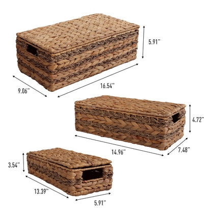 Classic Farmhouse Handwoven Hyacinth Storage Baskets with Handles and Lids