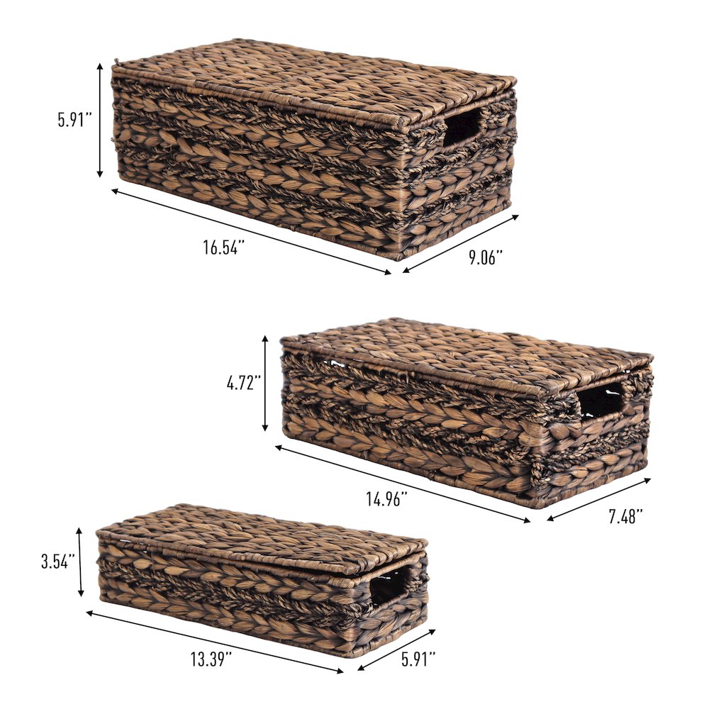Classic Farmhouse Handwoven Hyacinth Storage Baskets with Handles and Lids