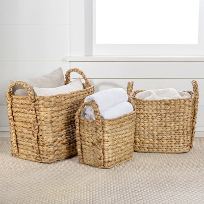 Farmhouse Classic Handwoven Hyacinth Rectangle Storage Floor Baskets
