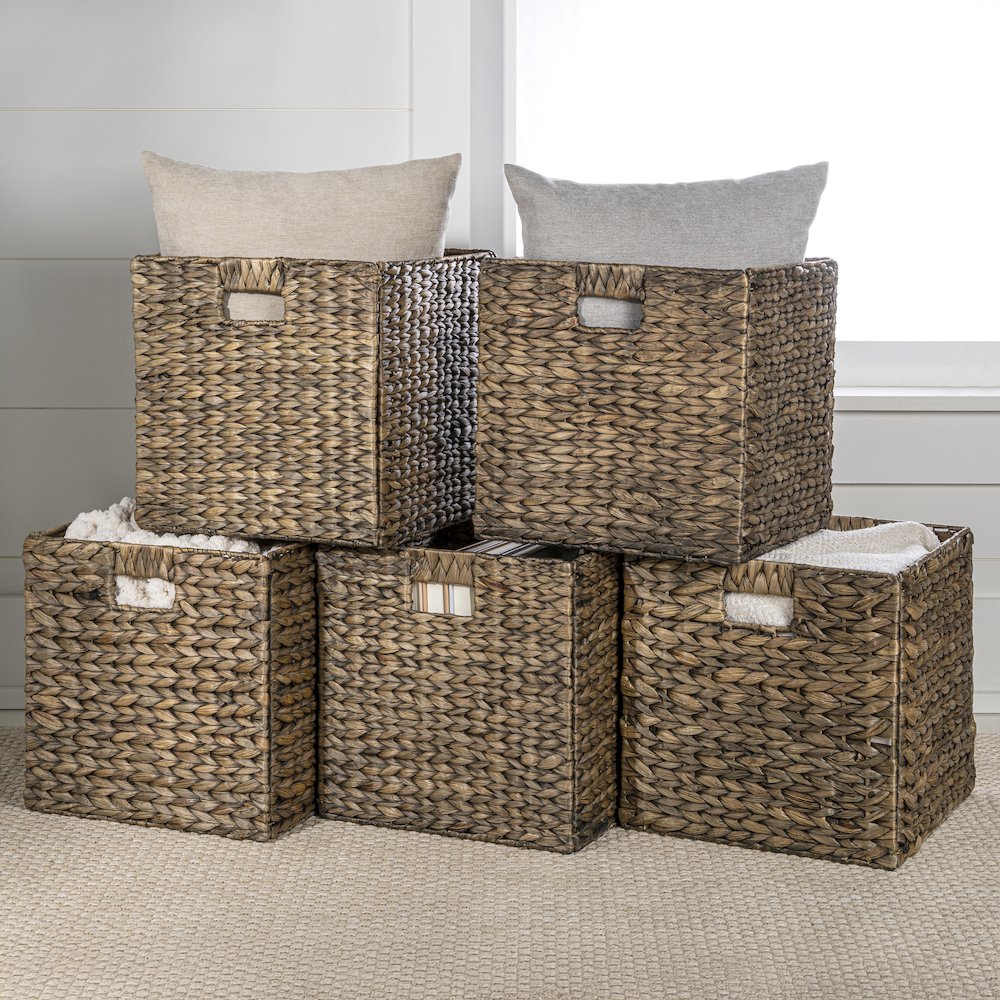 Bryce Classic Farmhouse Handwoven Hyacinth Collapsible Storage Cube Baskets