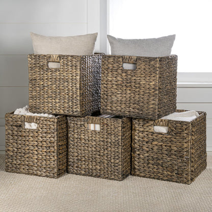 Bryce Classic Farmhouse Handwoven Hyacinth Collapsible Storage Cube Baskets