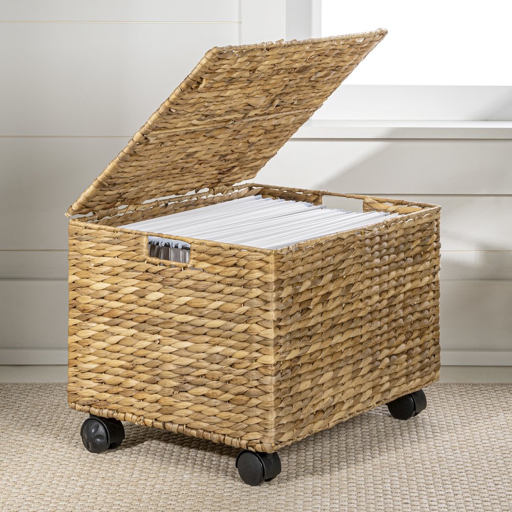 Ashton Classic Farmhouse Handwoven Hyacinth Rolling Filing Basket