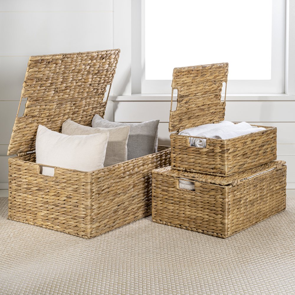Brooks Classic Farmhouse Woven Hyacinth Rectangular Storage Baskets