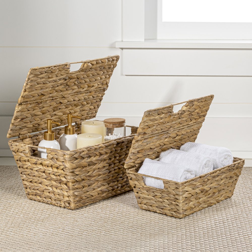 Wilder Classic Farmhouse Woven Hyacinth Rectangular Storage Baskets
