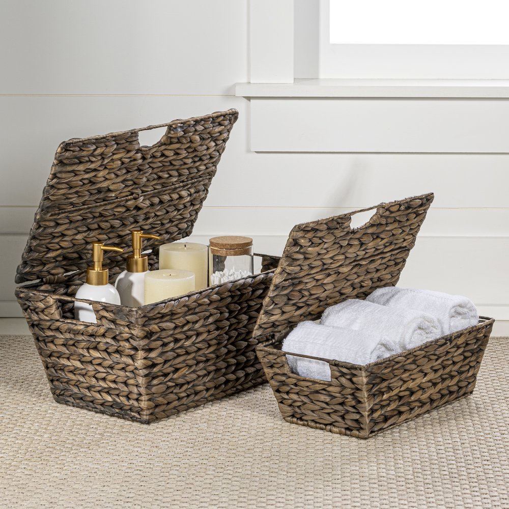 Wilder Classic Farmhouse Woven Hyacinth Rectangular Storage Baskets