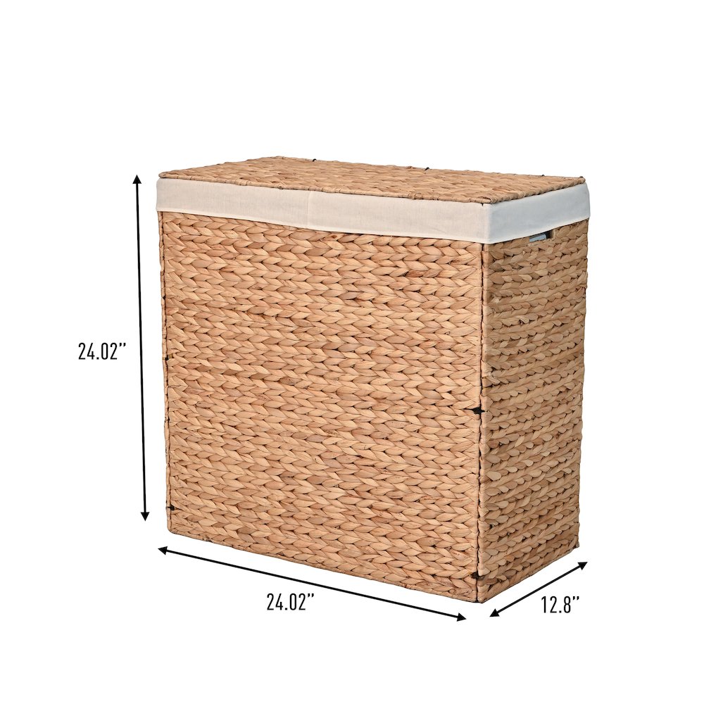Sawyer Classic Farmhouse Handwoven Hyacinth 2-Section Collapsible Laundry Hamper