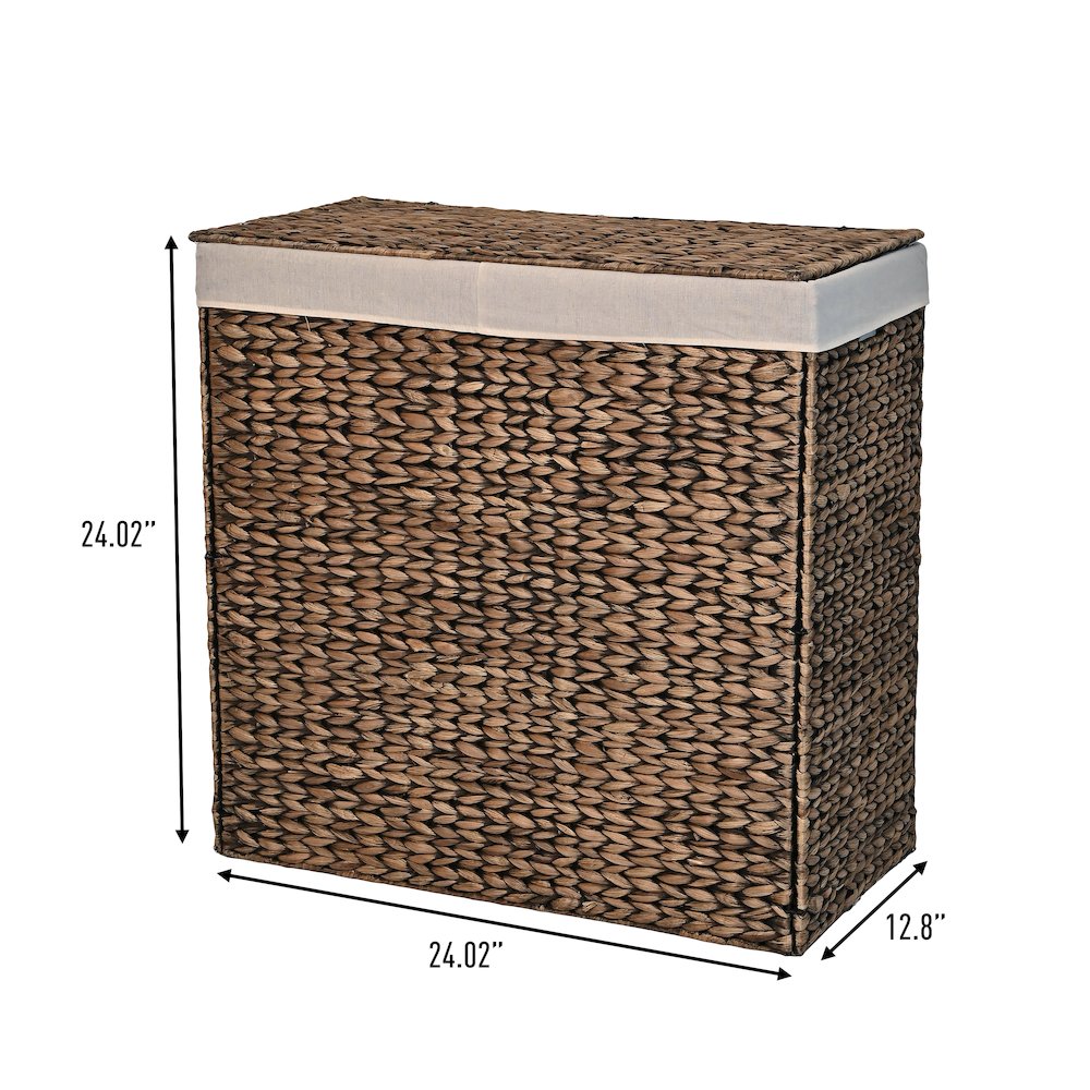 Sawyer Classic Farmhouse Handwoven Hyacinth 2-Section Collapsible Laundry Hamper