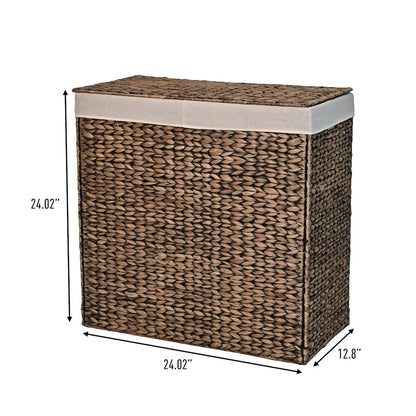 Sawyer Classic Farmhouse Handwoven Hyacinth 2-Section Collapsible Laundry Hamper