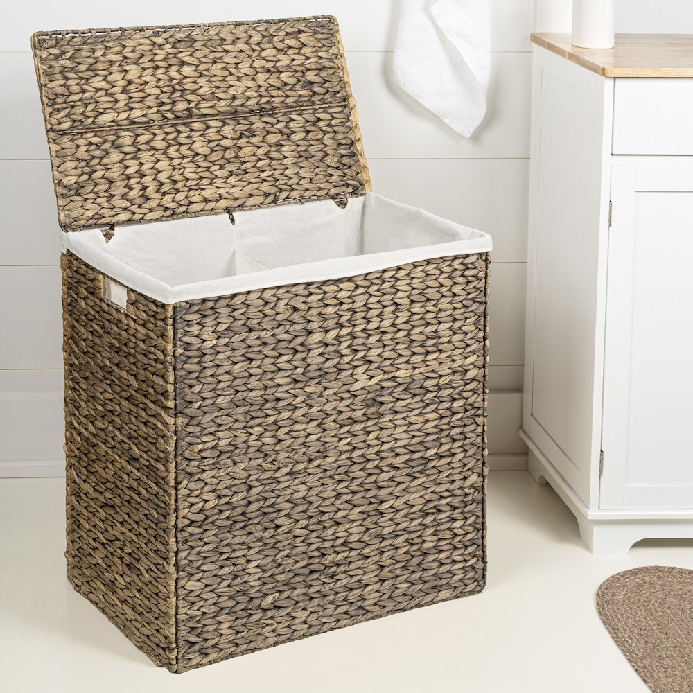 Sawyer Classic Farmhouse Handwoven Hyacinth 2-Section Collapsible Laundry Hamper