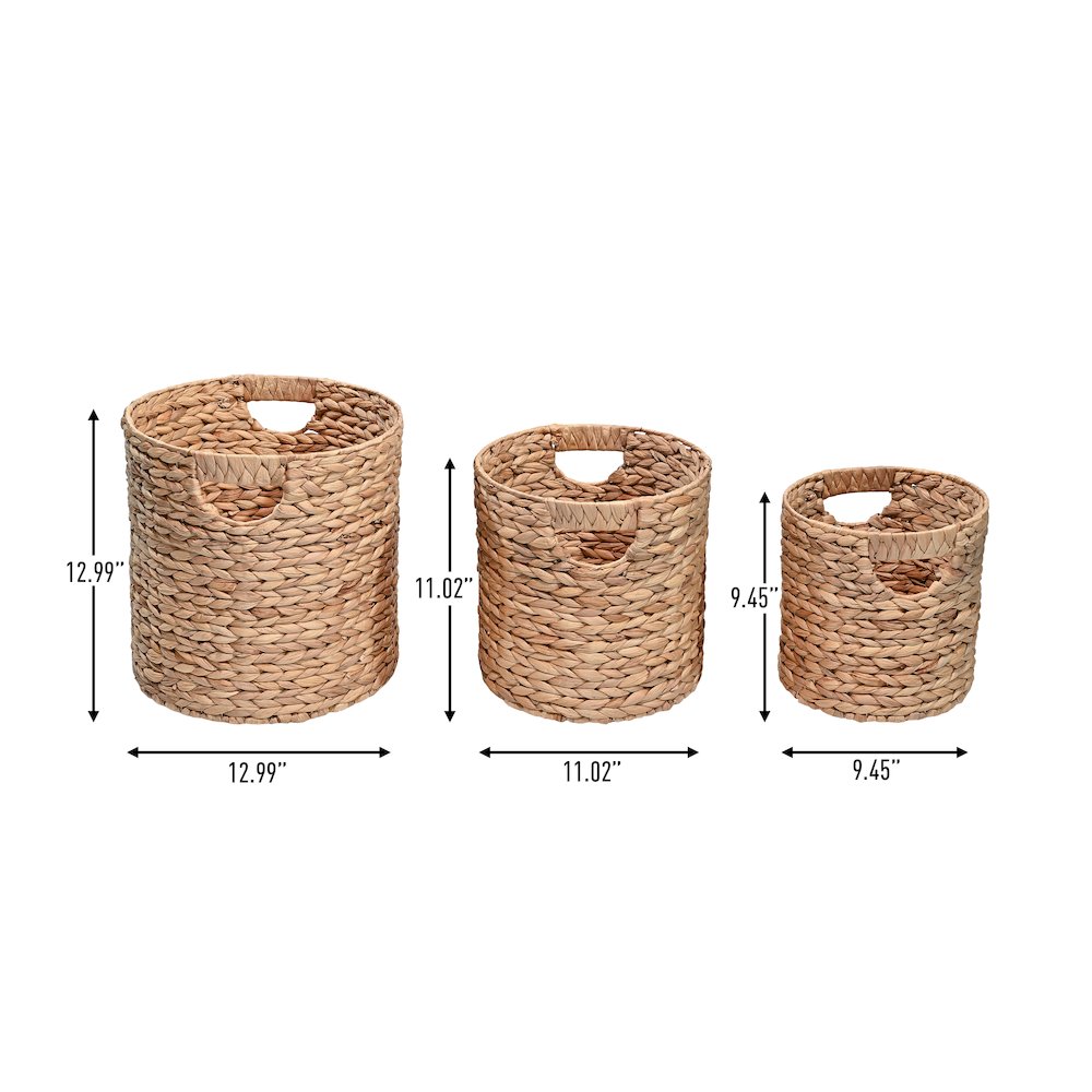 Avery Bohemian Cottage Handwoven Hyacinth Cylinder Nesting Baskets with Handles