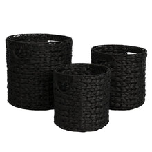 Avery Hyacinth Cylinder Nesting Baskets with Handles, Black (Set of 3)