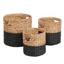 Avery Hyacinth Cylinder Nesting Baskets with Handles, Natural/Black (Set of 3)