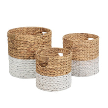 Avery Hyacinth Cylinder Nesting Baskets with Handles, Natural/White (Set of 3)