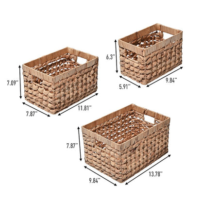 Hayden Bohemian Cottage Handwoven Hyacinth Rectangular Nesting Baskets