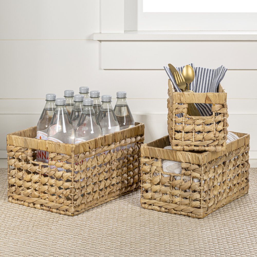 Hayden Bohemian Cottage Handwoven Hyacinth Rectangular Nesting Baskets
