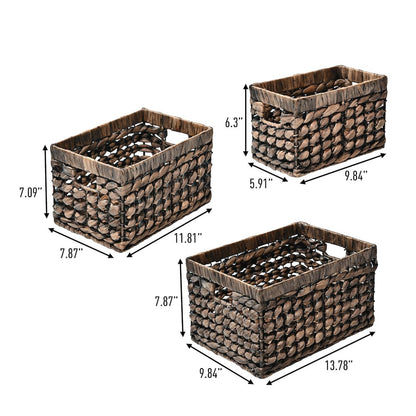 Hayden Bohemian Cottage Handwoven Hyacinth Rectangular Nesting Baskets