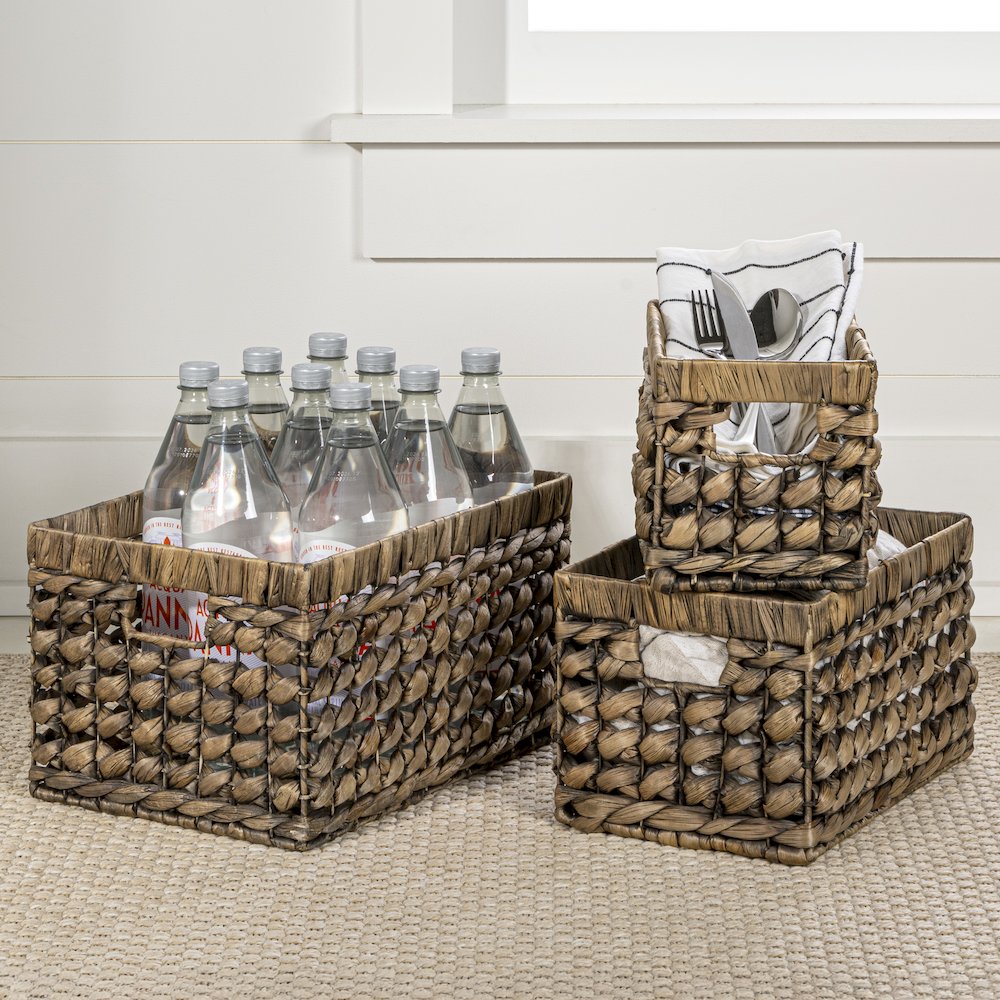 Hayden Bohemian Cottage Handwoven Hyacinth Rectangular Nesting Baskets