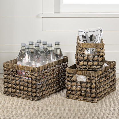 Hayden Bohemian Cottage Handwoven Hyacinth Rectangular Nesting Baskets