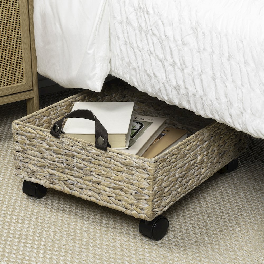 18.11" Rectangular Underbed Storage Bin with Wheels and Handles, White Wash