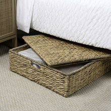 30" Costal Hand-Woven Hyacinth Wicker Under Bed Storage Basket with Lid, Natural