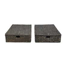 30" Costal Hand-Woven Hyacinth Wicker Under Bed Storage Basket, Black (Set of 2)