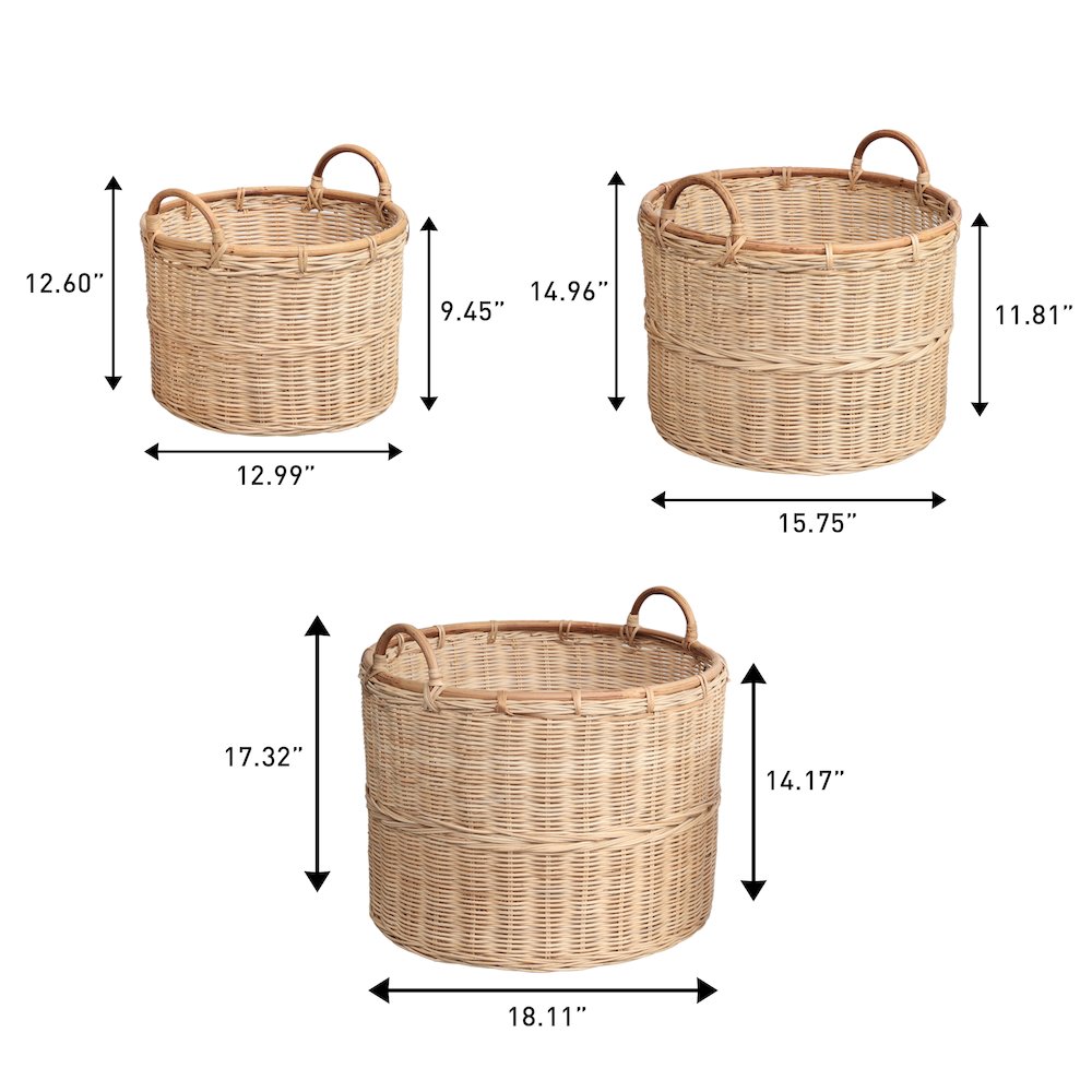 Handwoven Rattan Nesting Storage Baskets with Handles, Natural (Set of 3)
