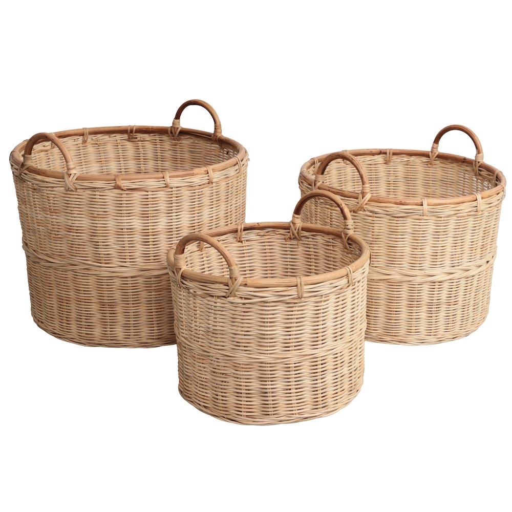 Handwoven Rattan Nesting Storage Baskets with Handles, Natural (Set of 3)