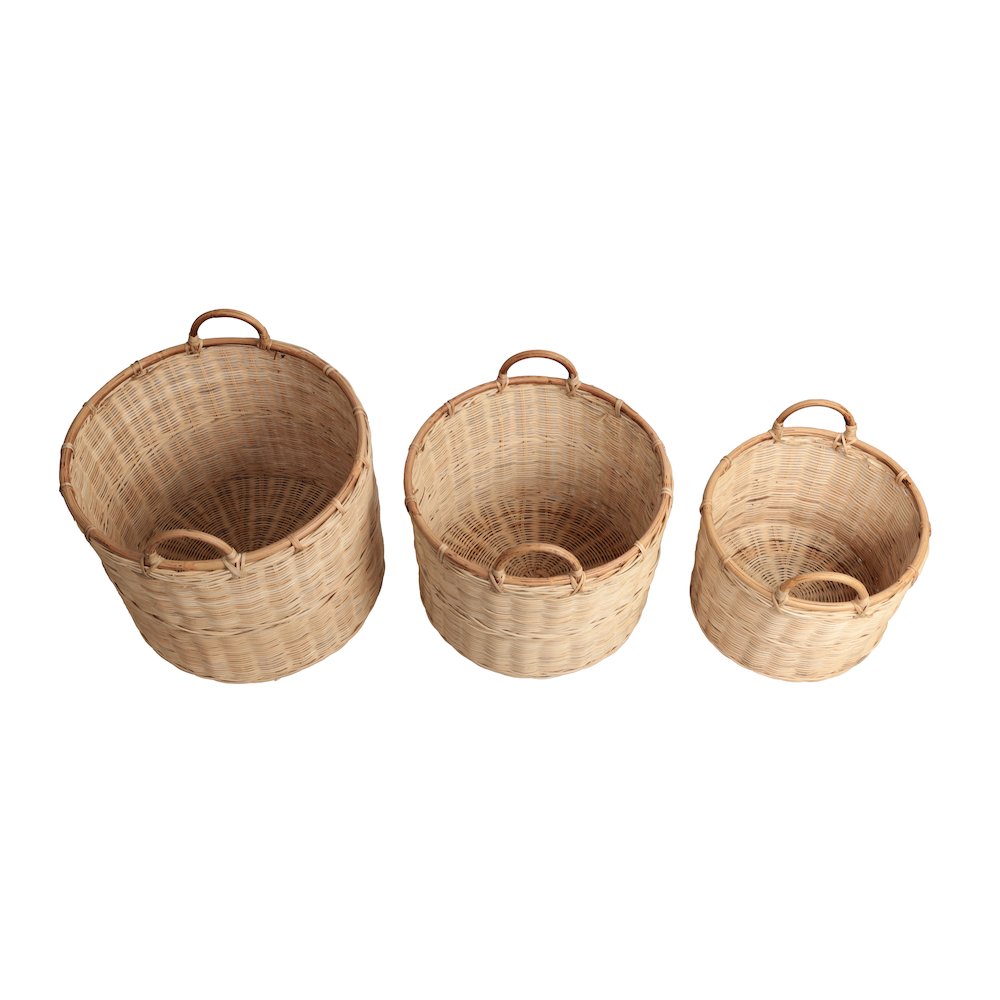 Handwoven Rattan Nesting Storage Baskets with Handles, Natural (Set of 3)