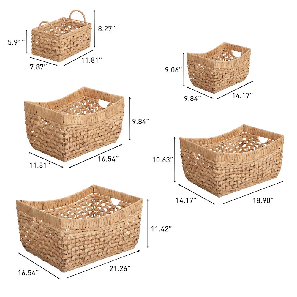 Handwoven Water Hyacinth Nesting Storage Baskets, Natural (Set of 5)