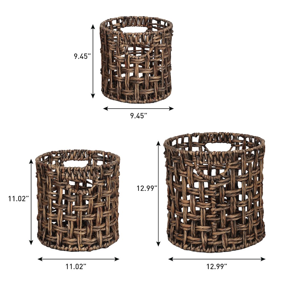Lasuna Water Hyacinth Checker Weave Nesting Baskets, Brown (Set of 3)