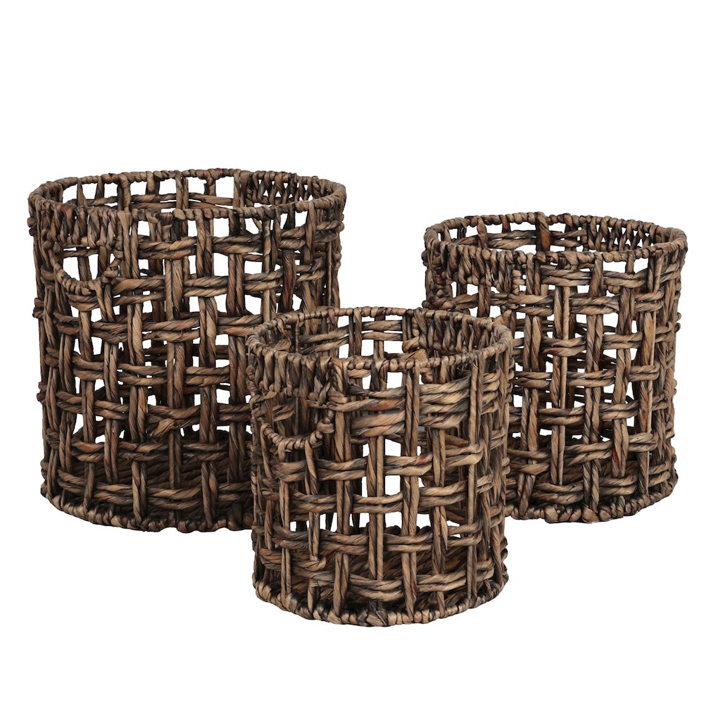 Lasuna Water Hyacinth Checker Weave Nesting Baskets, Brown (Set of 3)