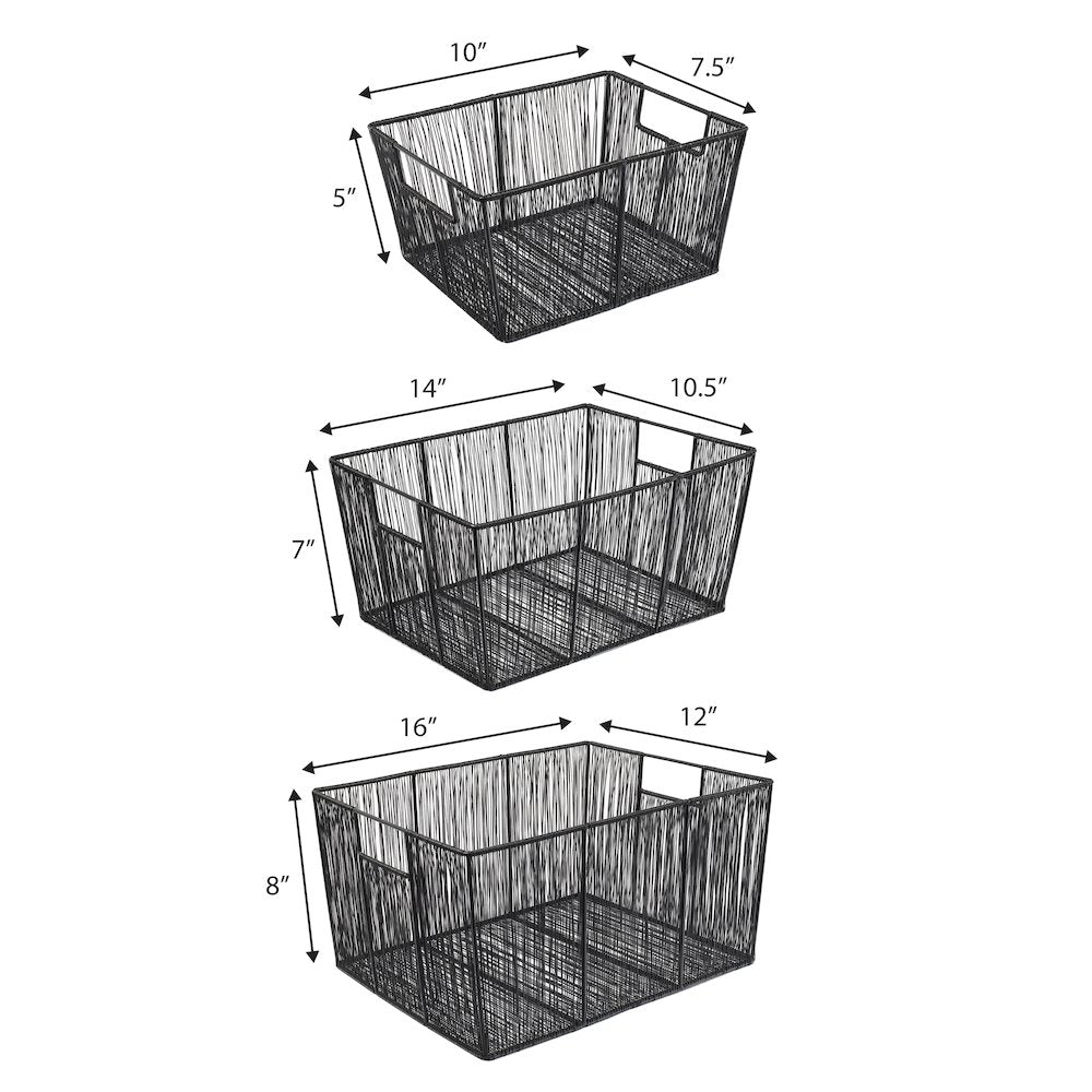 Sutton Modern Glam Handmade Wire Metal Nesting Storage Baskets, Black (Set of 6)