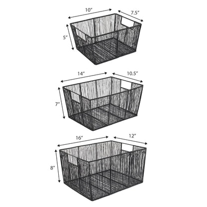 Sutton Modern Glam Handmade Wire Metal Nesting Storage Baskets, Black (Set of 6)