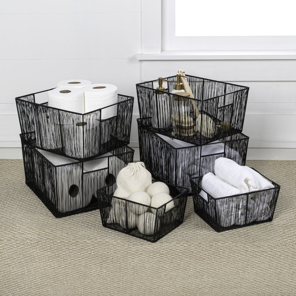 Sutton Modern Glam Handmade Wire Metal Nesting Storage Baskets, Black (Set of 6)