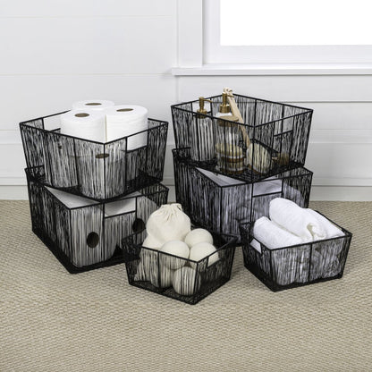 Sutton Modern Glam Handmade Wire Metal Nesting Storage Baskets, Black (Set of 6)