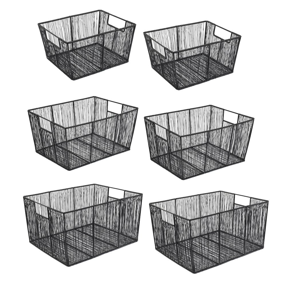 Sutton Modern Glam Handmade Wire Metal Nesting Storage Baskets, Black (Set of 6)