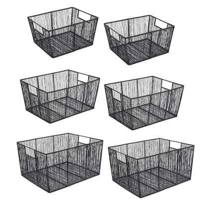 Sutton Modern Glam Handmade Wire Metal Nesting Storage Baskets, Black (Set of 6)