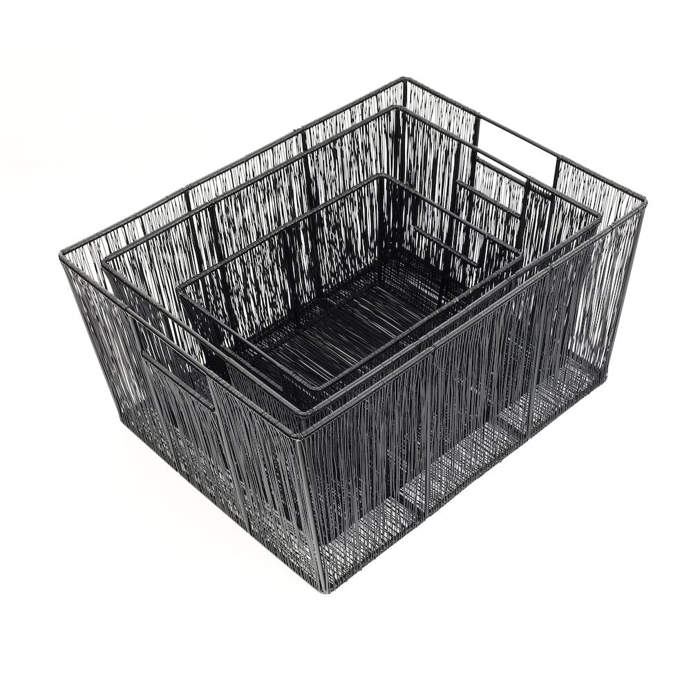 Sutton Modern Glam Handmade Wire Metal Nesting Storage Baskets, Black (Set of 6)