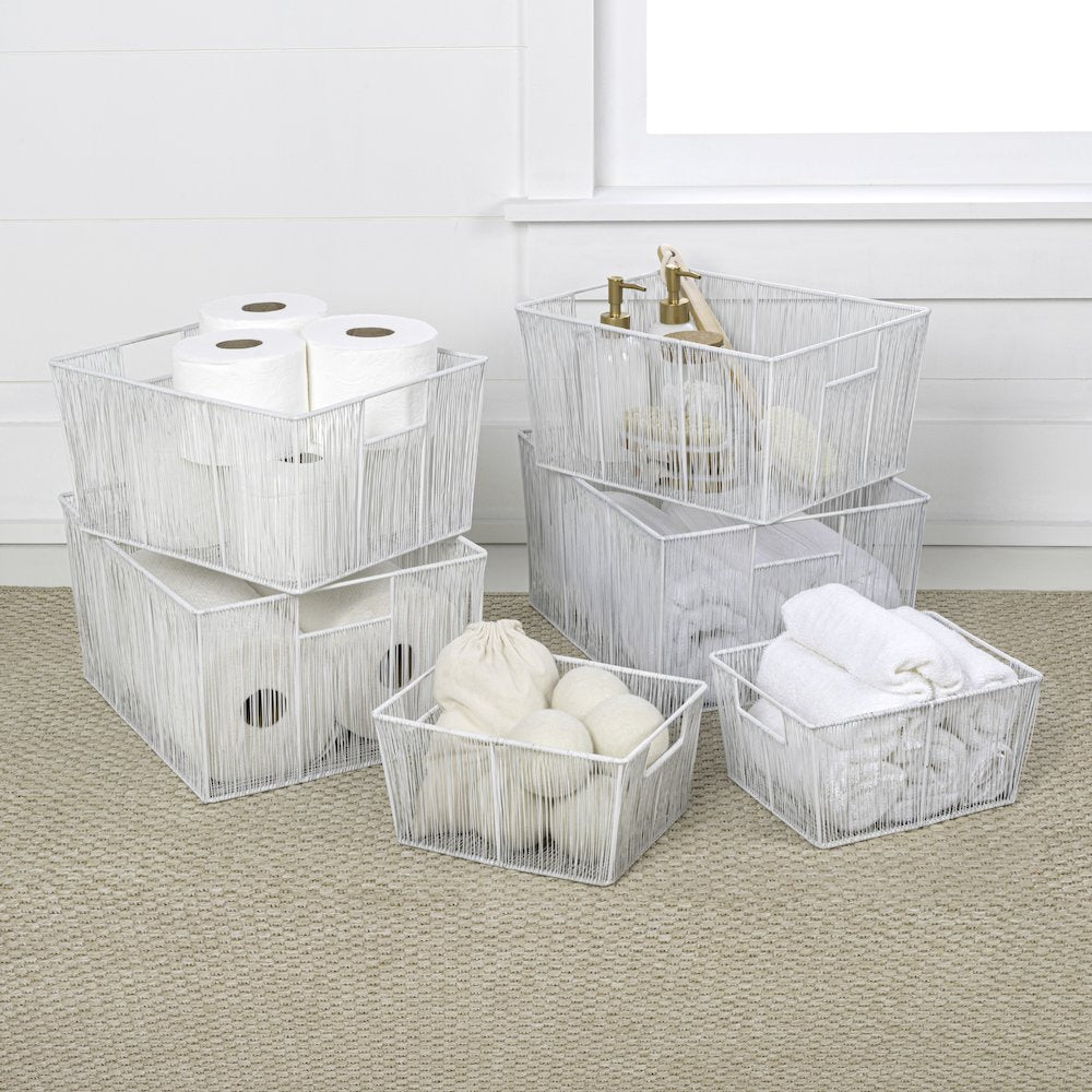 Sutton Modern Glam Handmade Wire Metal Nesting Storage Baskets, White (Set of 6)