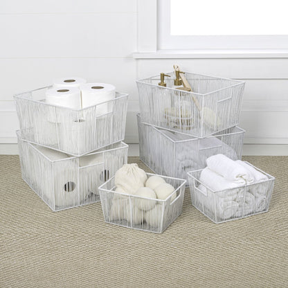 Sutton Modern Glam Handmade Wire Metal Nesting Storage Baskets, White (Set of 6)