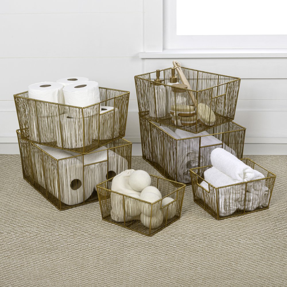Sutton Modern Glam Handmade Wire Metal Nesting Storage Baskets, Gold (Set of 6)