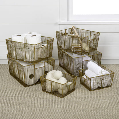 Sutton Modern Glam Handmade Wire Metal Nesting Storage Baskets, Gold (Set of 6)