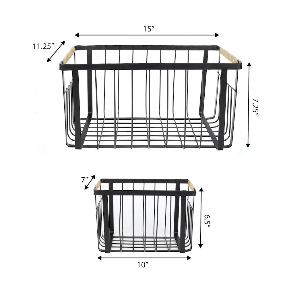 Vintage Farmhouse Handmade Wire Metal Nesting Storage Baskets, Black (Set of 3)
