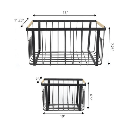 Vintage Farmhouse Handmade Wire Metal Nesting Storage Baskets, Black (Set of 3)