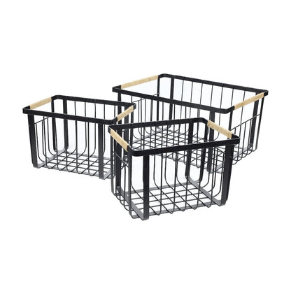 Vintage Farmhouse Handmade Wire Metal Nesting Storage Baskets, Black (Set of 3)