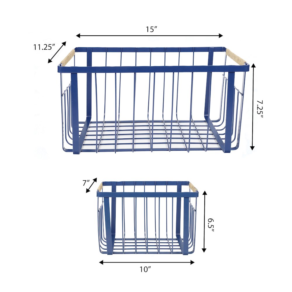 Vintage Farmhouse Handmade Wire Metal Nesting Storage Baskets, Navy (Set of 3)
