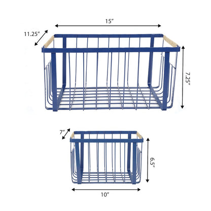 Vintage Farmhouse Handmade Wire Metal Nesting Storage Baskets, Navy (Set of 3)