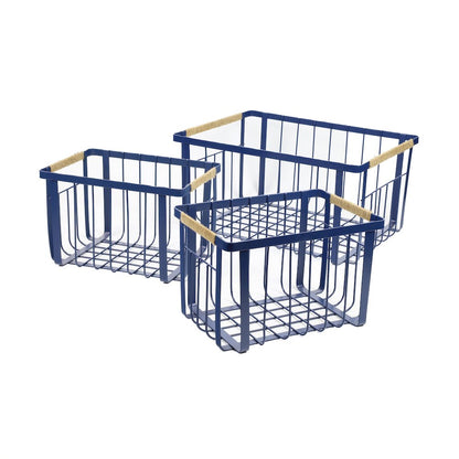 Vintage Farmhouse Handmade Wire Metal Nesting Storage Baskets, Navy (Set of 3)